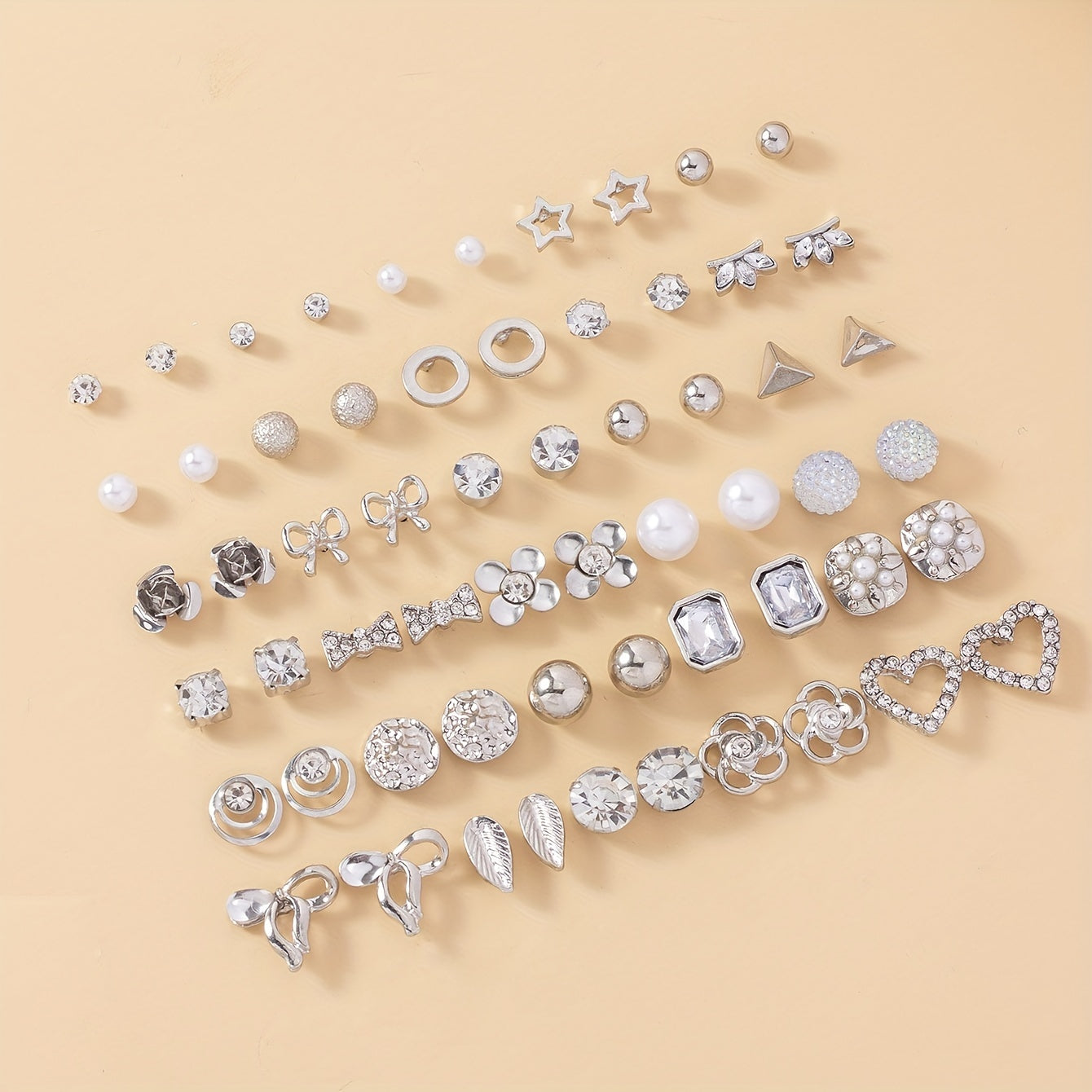 30 Pairs of Dazzling Rhinestone Faux Pearl Earrings Set