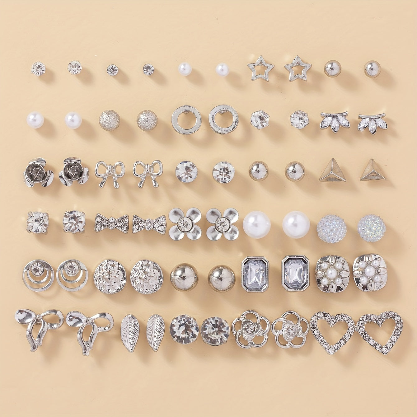 30 Pairs of Dazzling Rhinestone Faux Pearl Earrings Set