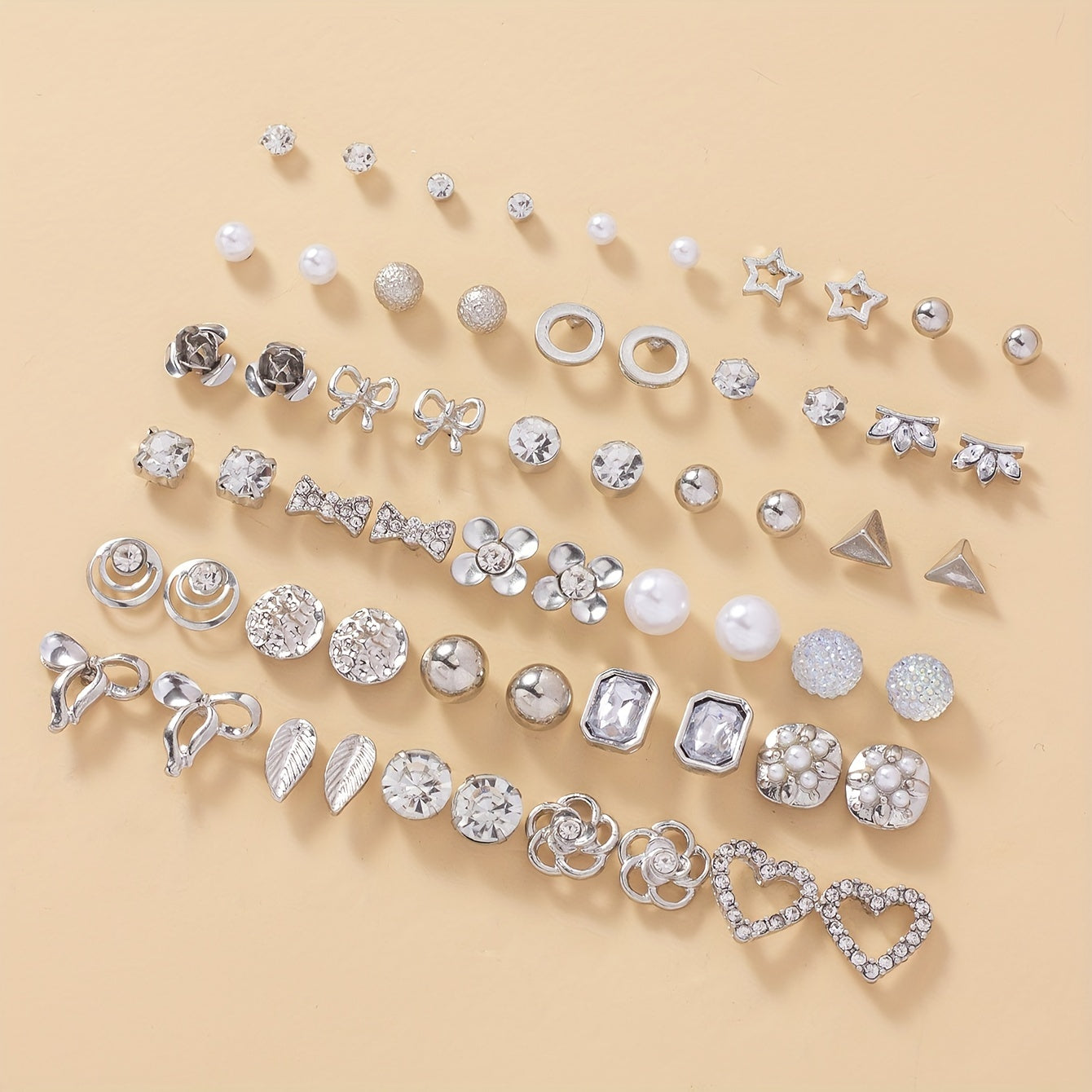 30 Pairs of Dazzling Rhinestone Faux Pearl Earrings Set