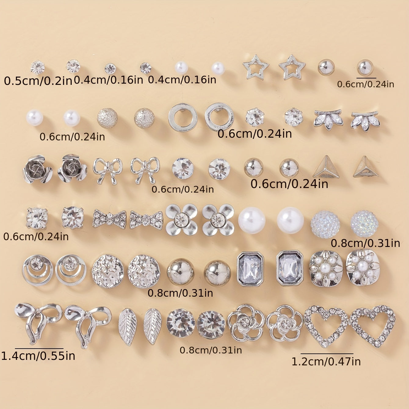30 Pairs of Dazzling Rhinestone Faux Pearl Earrings Set