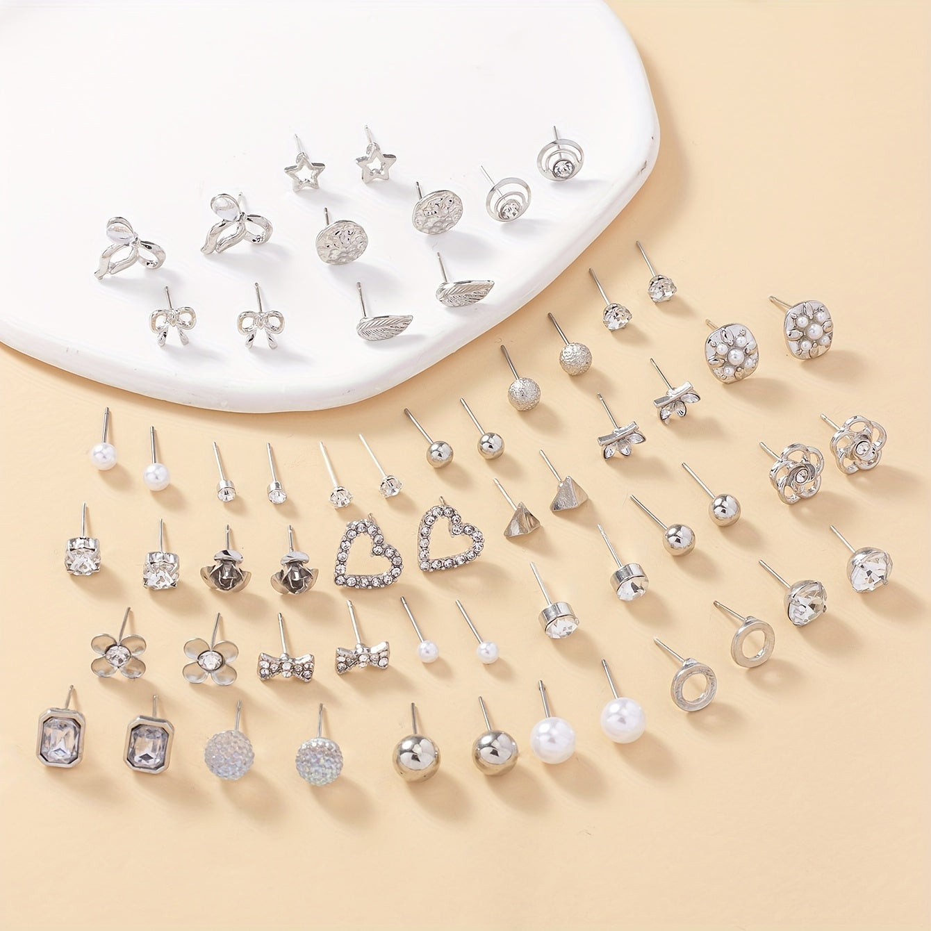30 Pairs of Dazzling Rhinestone Faux Pearl Earrings Set