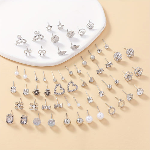 30 Pairs of Dazzling Rhinestone Faux Pearl Earrings Set