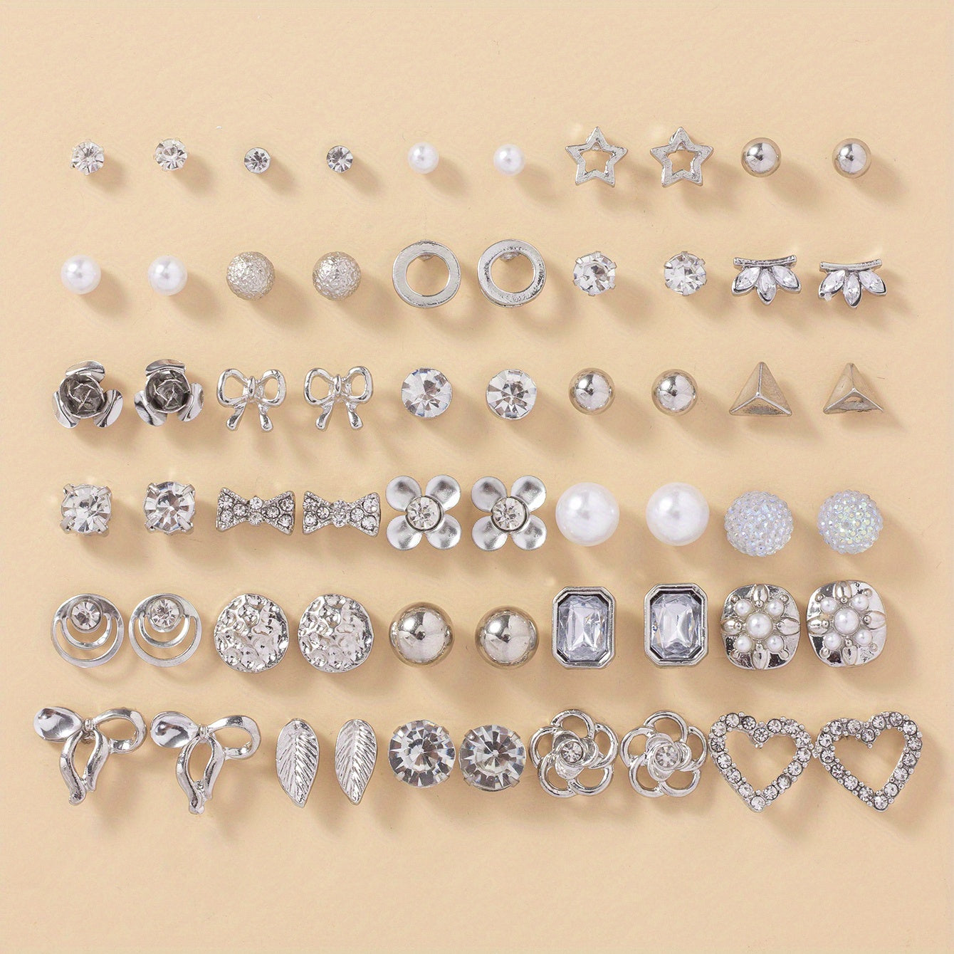 30 Pairs of Dazzling Rhinestone Faux Pearl Earrings Set